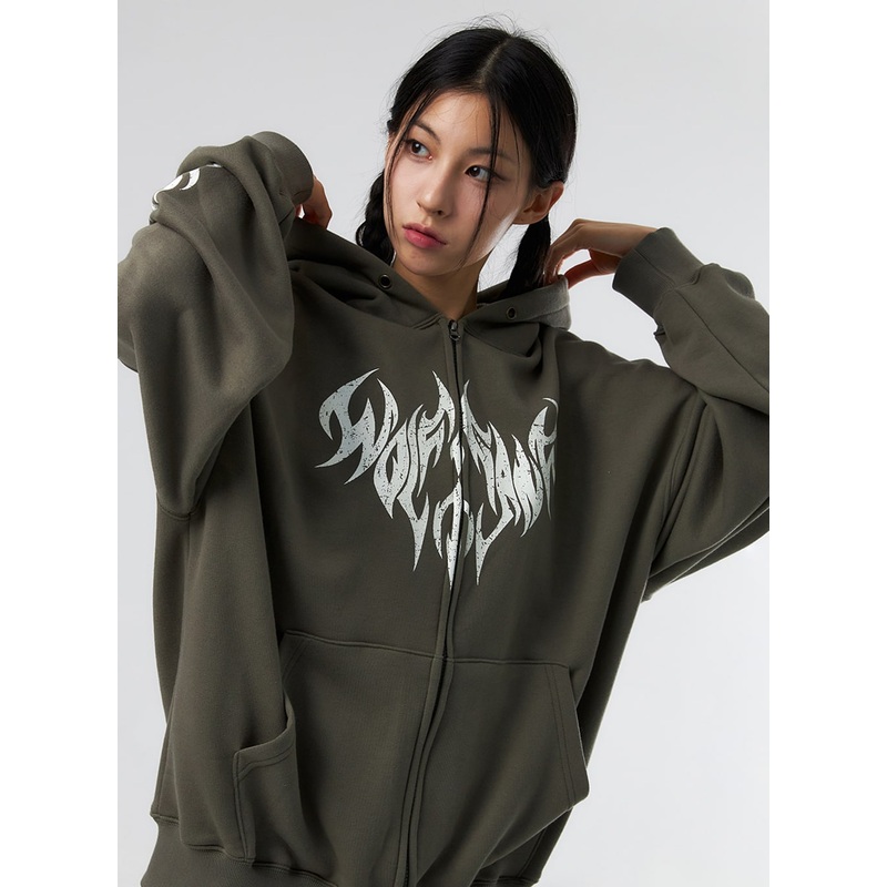 Grunge Graphic Zip-Up Hoodie IS322