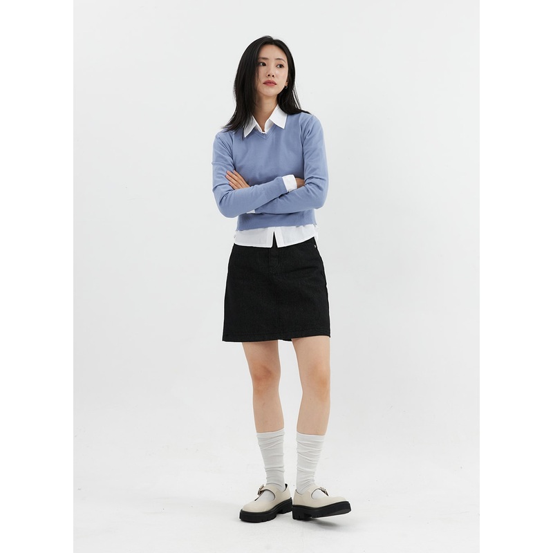 Indigo Denim Mini Skirt OO304|Black|Dark blue|S|M