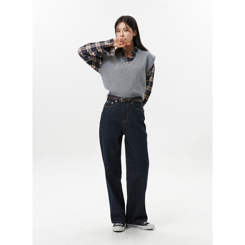 Indigo Wide Fit Pants OO312|Dark blue|S|M|L