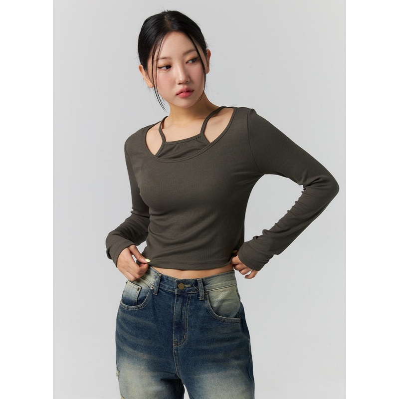 Layered Ribbed Long Sleeve Top CS308
