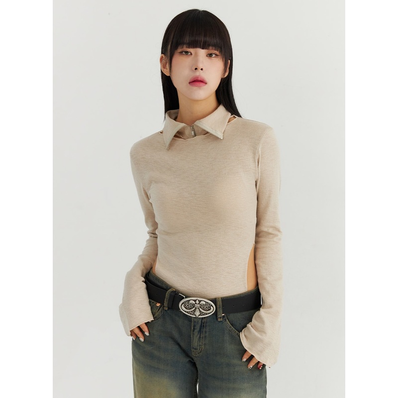 Long Sleeve Top with High Neck Collar CO319