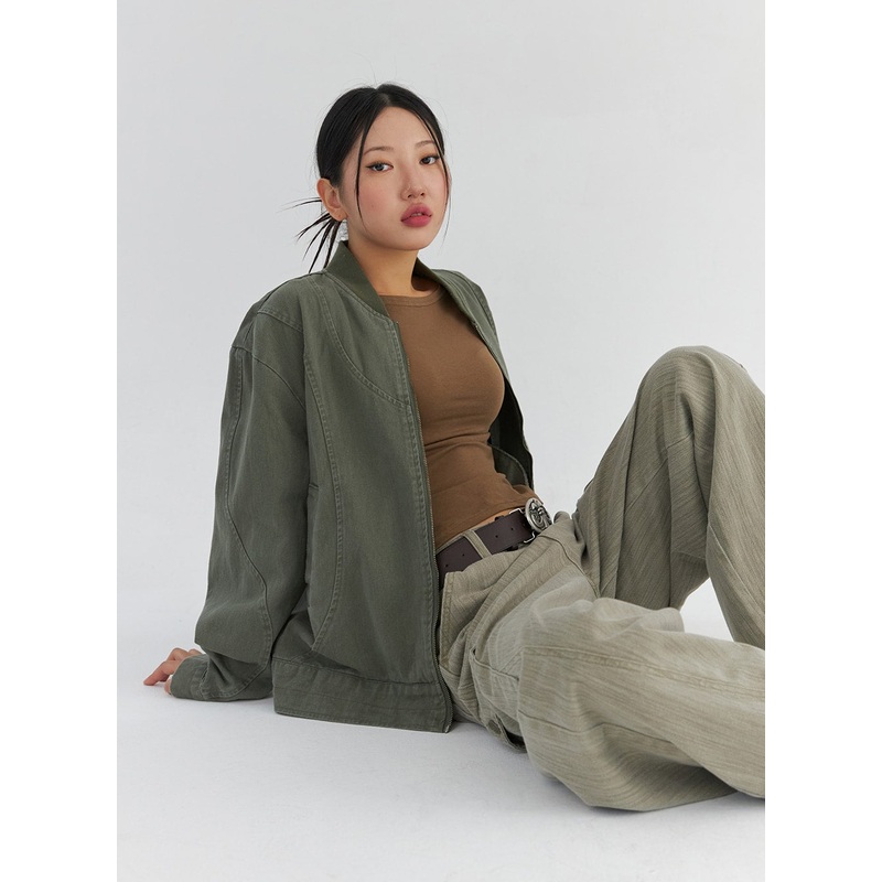 Loose Fit Bomber Jacket CS321|Dark green|Dark purple|Black|M/L