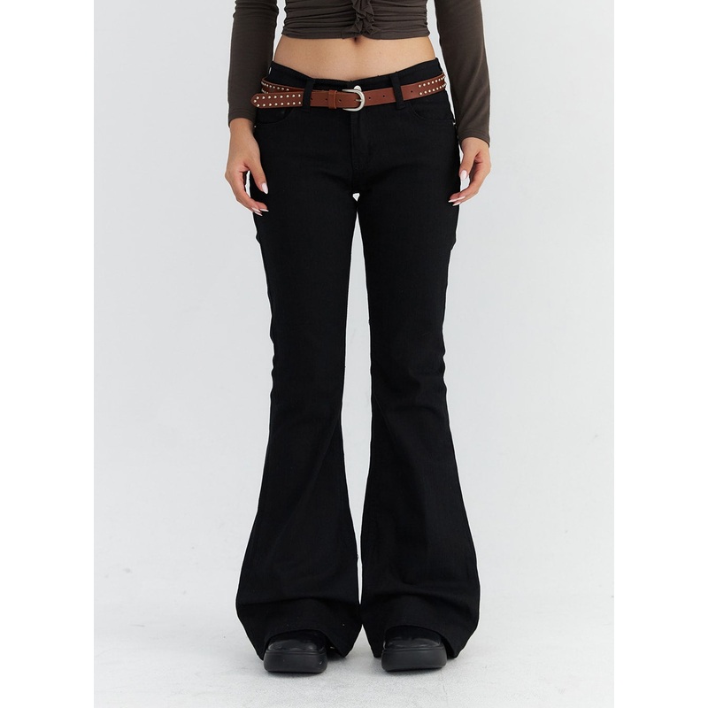 Low-Rise Bootcut Jeans CO313|Black|Light beige|S|M