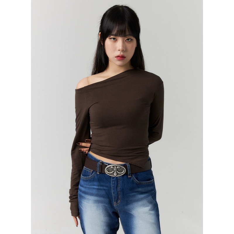One-Shoulder Crop Top CS312|White|Brown|Dark gray|Black|S/M