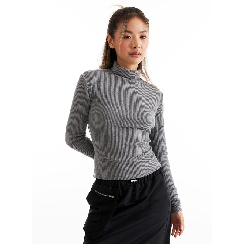 Open-Back Ribbed Turtleneck CO313