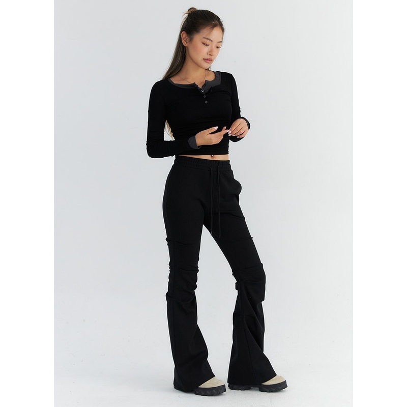 Pintuck Bootcut Jeans CO313|Black|Dark gray|Dark beige|S/M