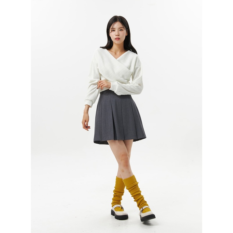 Pleated Mini Skirt OO312|Gray|Dark brown|Black|S/M