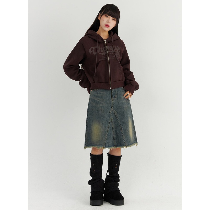 Raw Hem Midi Denim Skirt CO319
