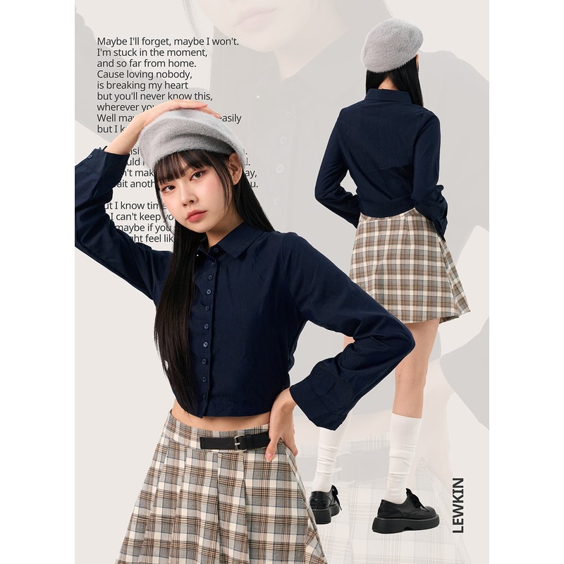 Ruched Crop Shirt IO317|Dark blue|White|Light blue|Blue|S/M