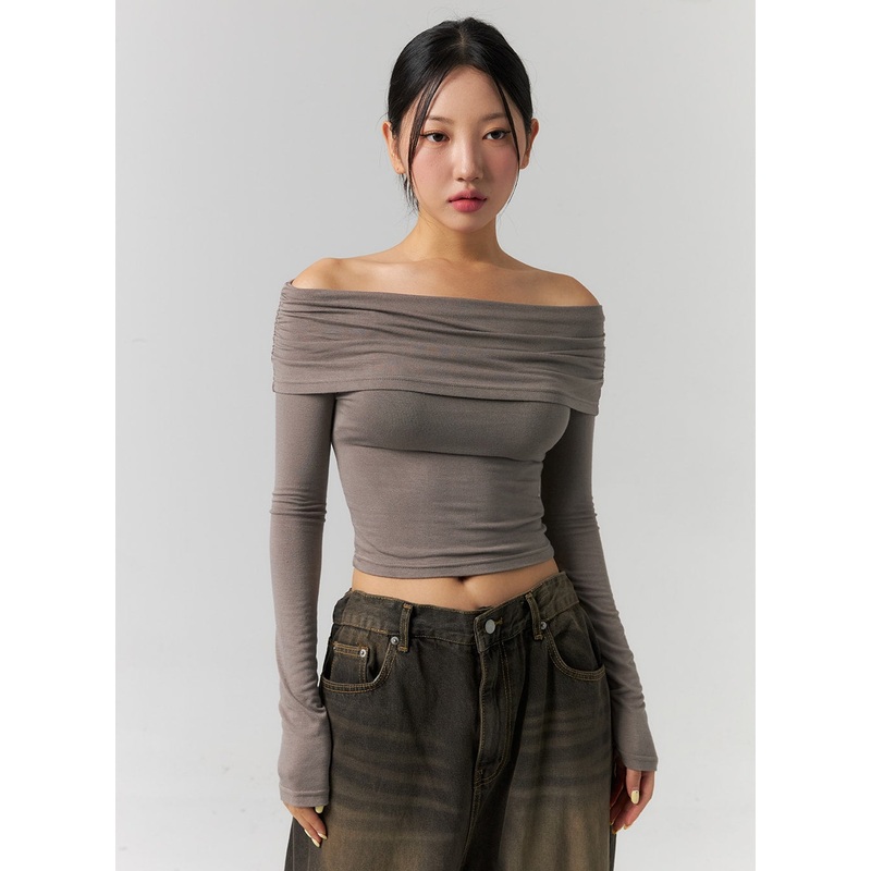 Shirred Off-Shoulder Crop Top CS320