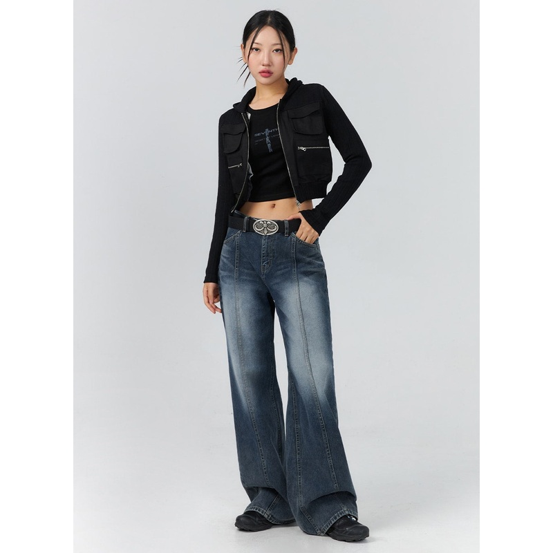 Stitched Washed Wide Leg Jeans CS325