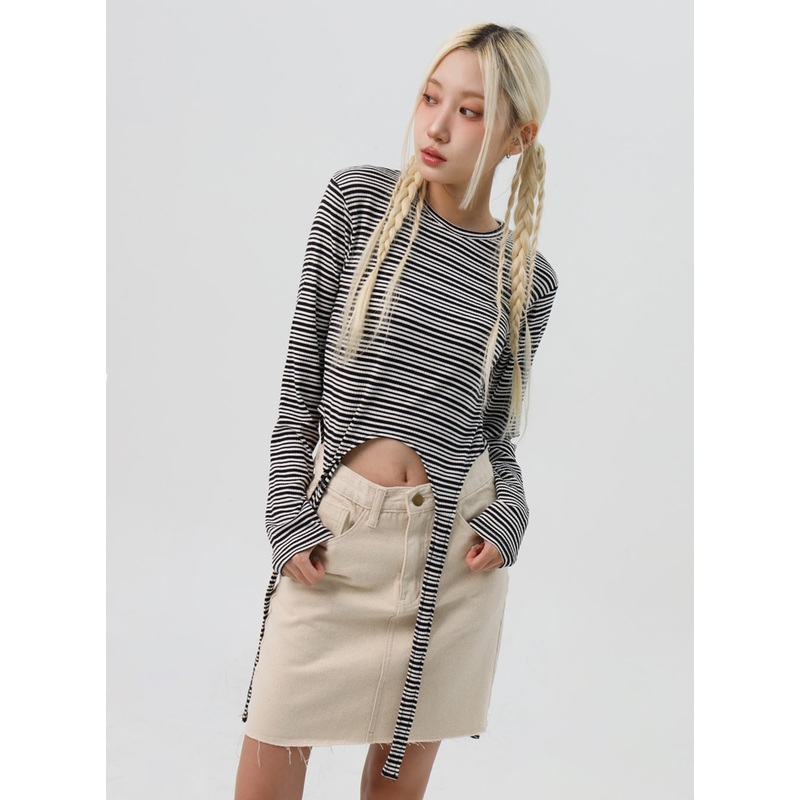 Striped Long Sleeve Top IS307|Black|S/M