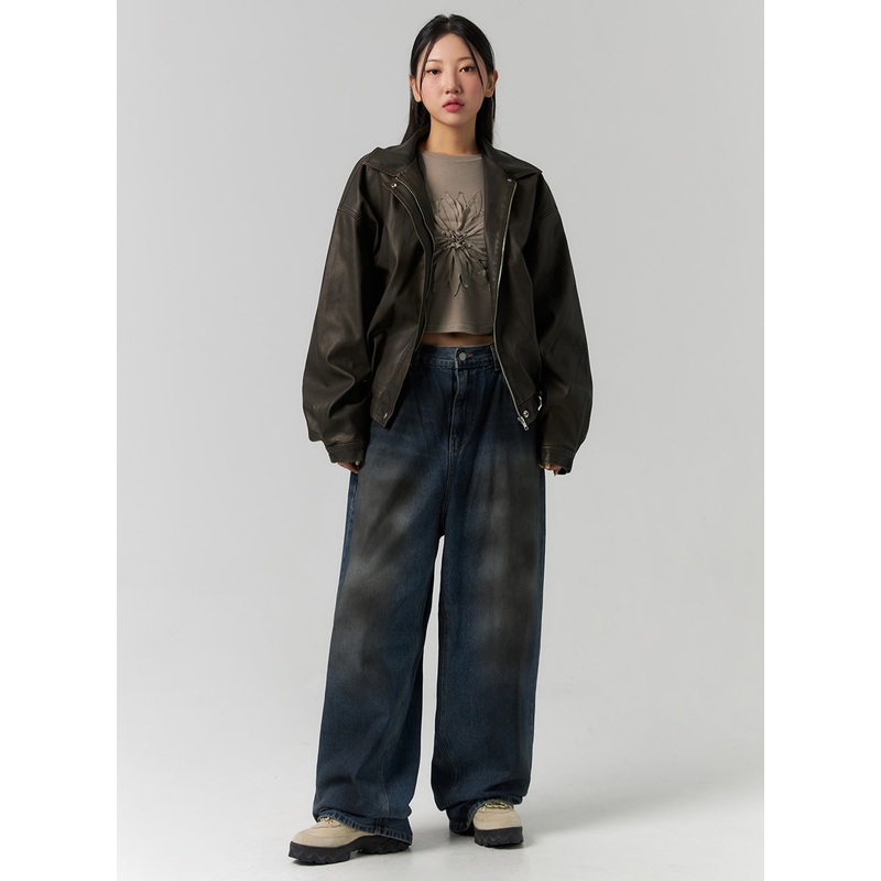 Tie-Dye Washed Wide Leg Jeans CS320