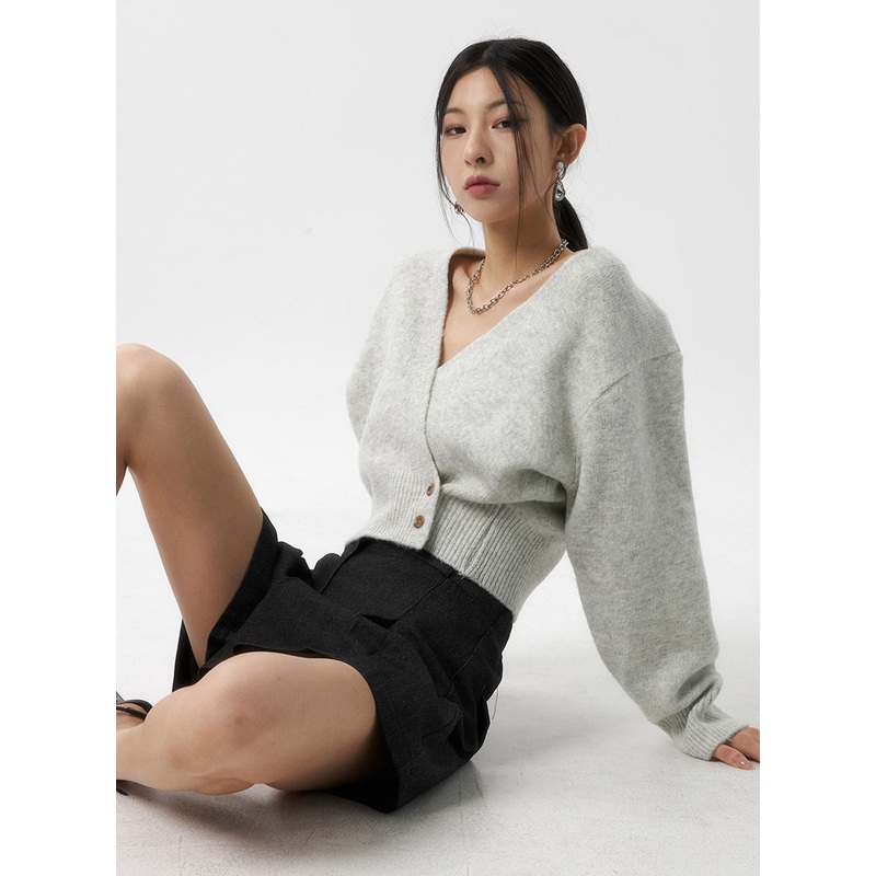 V-Neck Wrap Cardigan IS315|Light beige|Beige|Dark green|Light gray|Black|S/M