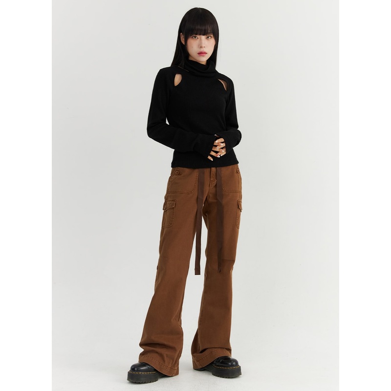 Waist Tie Flared Pants CO319|Brown|Black|S|M|L