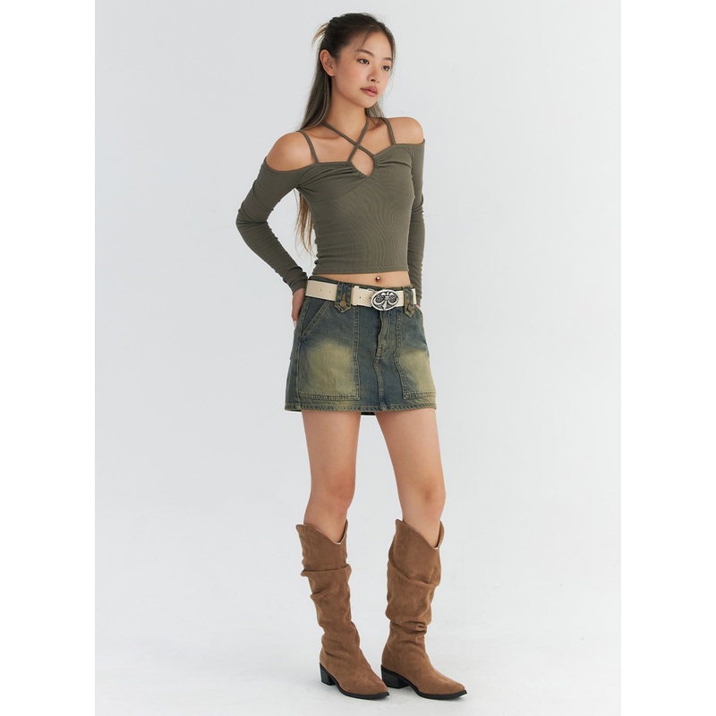 Wash Pocket Denim Mini Skirt CO311