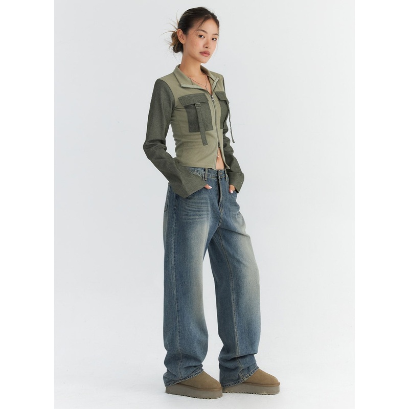 Wide-Fit Washed Jeans CO313|Blue|S|M|L