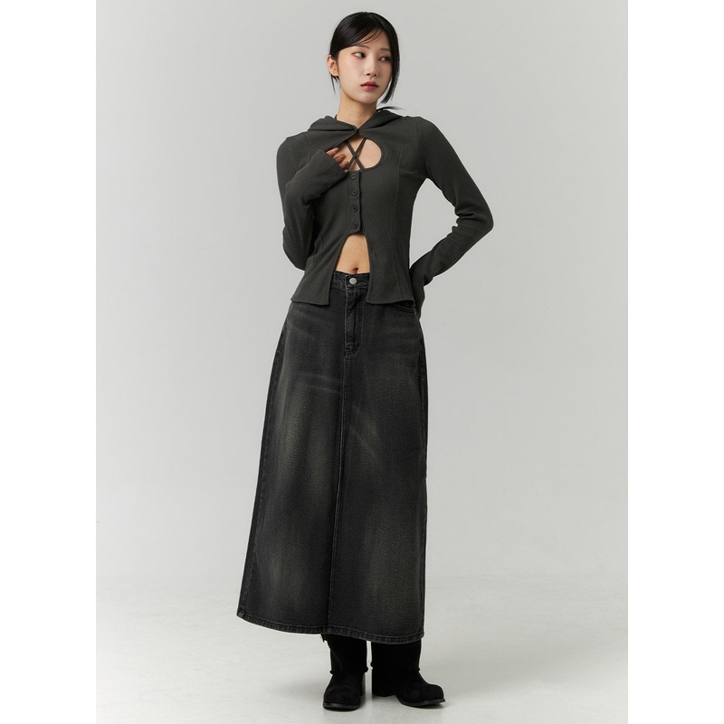 A-Line Maxi Denim Skirt CN320|Black|Blue|S|M|L