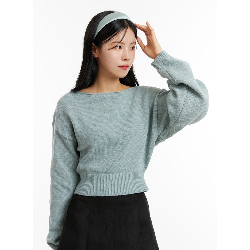 Boat Neck Knit Sweater ON320|Mint|Light beige|Pink|Blue|Gray|Black|S/M