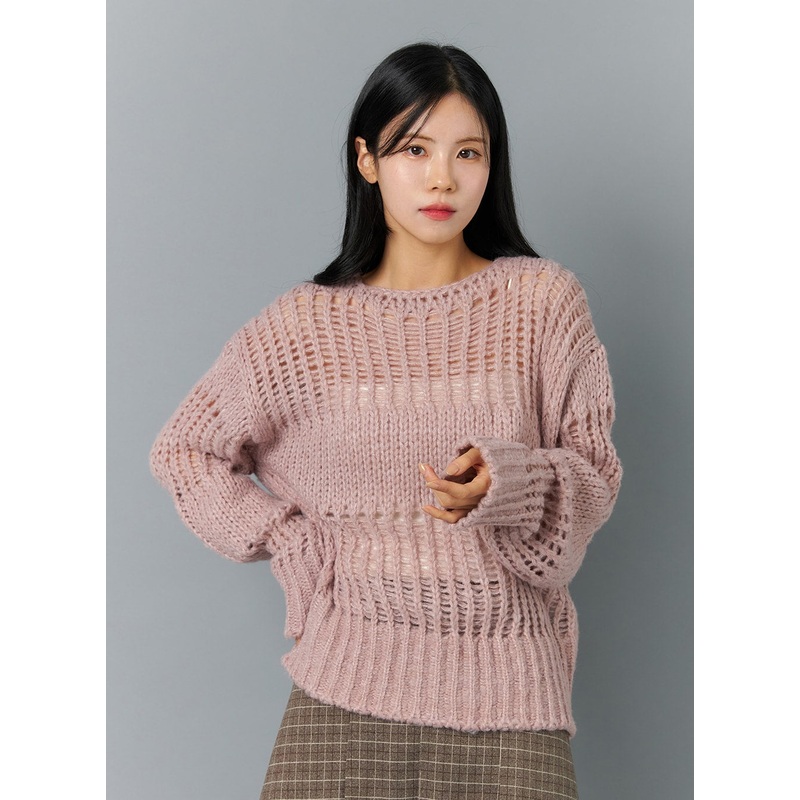 Boat Neck Mesh Knit Sweater ON324