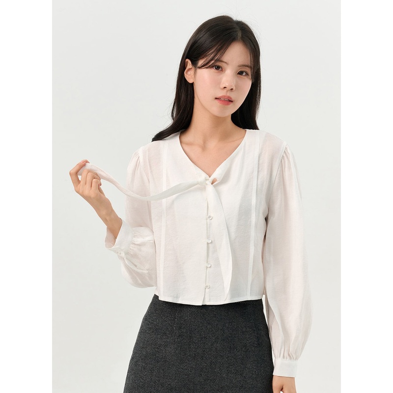Buttoned Tie Collared Blouse OO327
