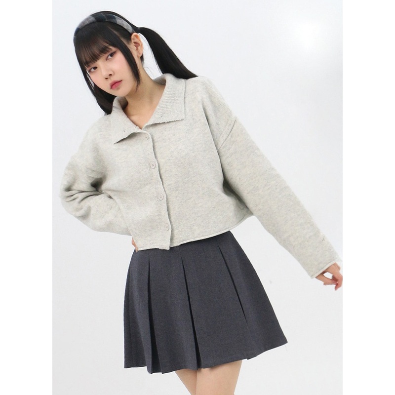 Collar Crop Cardigan IN314|Light gray|Light beige|Dark green|Dark gray|S/M