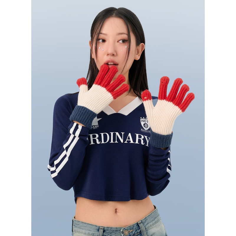 Color Block Knit Gloves IN302|Light beige|Green|Brown|One Size