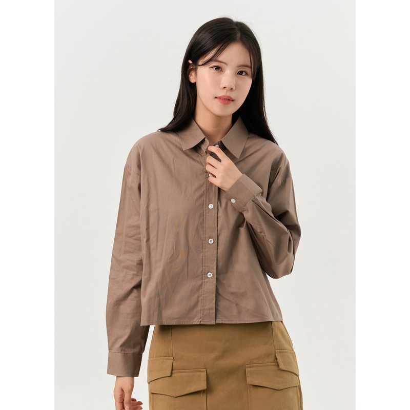 Crop Buttoned Blouse OO325|Brown|White|Blue|S/M