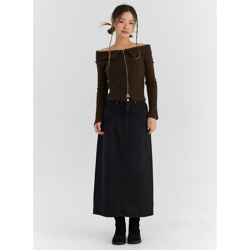 Denim Maxi Skirt CN310|Black|Blue|S|M|L