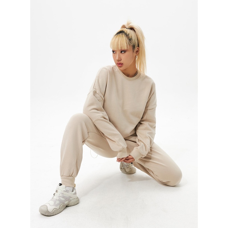 Drawstring Sweat Set IO326|Beige|Light blue|Gray|Black|S/M