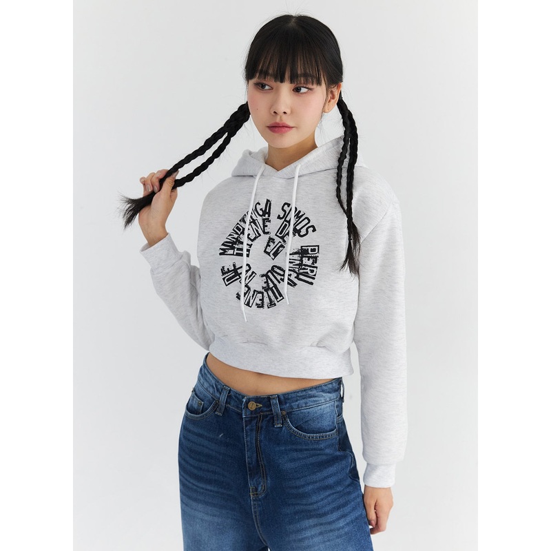 Fleeced Graphic Crop Hoodie CN301