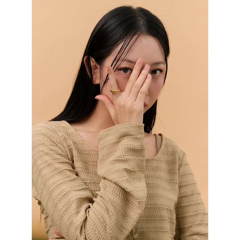 Gold Twisted Ring IN302|Dark yellow|One Size