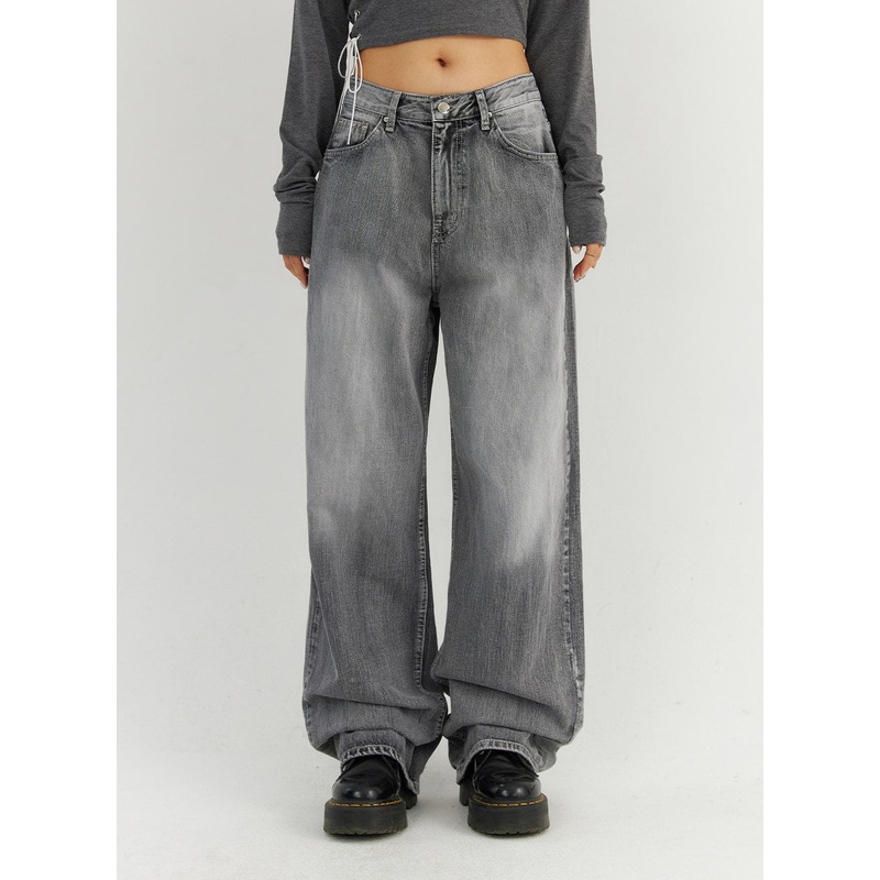 Grey Washed Wide Leg Jeans CO323