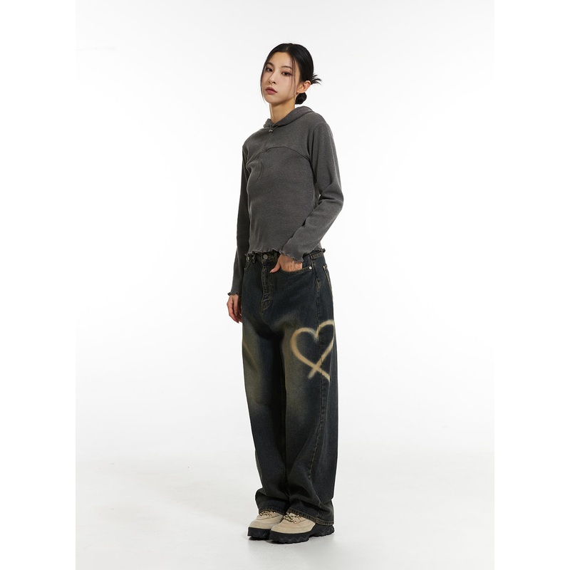 Heart-Bleached Wide Leg Jeans IN308