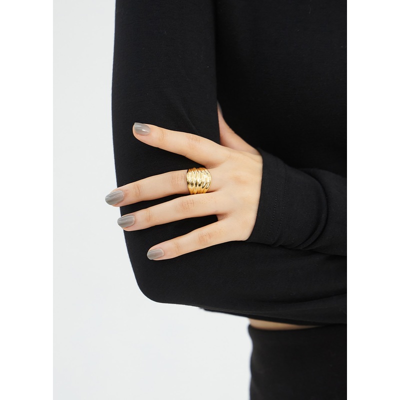 Lined Bold Ring IN317|Dark yellow|One Size