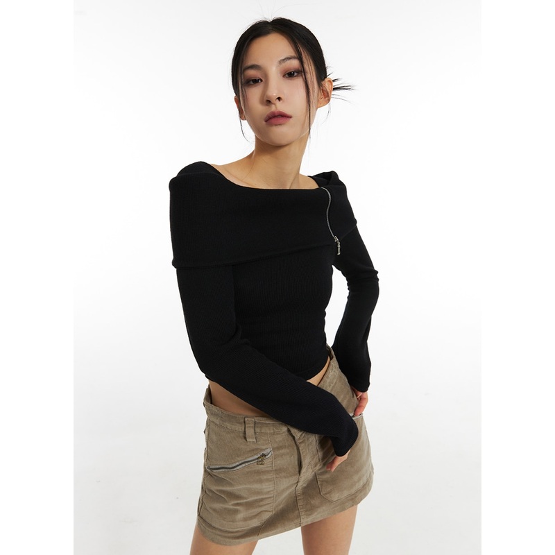 Off-Shoulder Crop Top IN308|Black|White|Gray|S/M