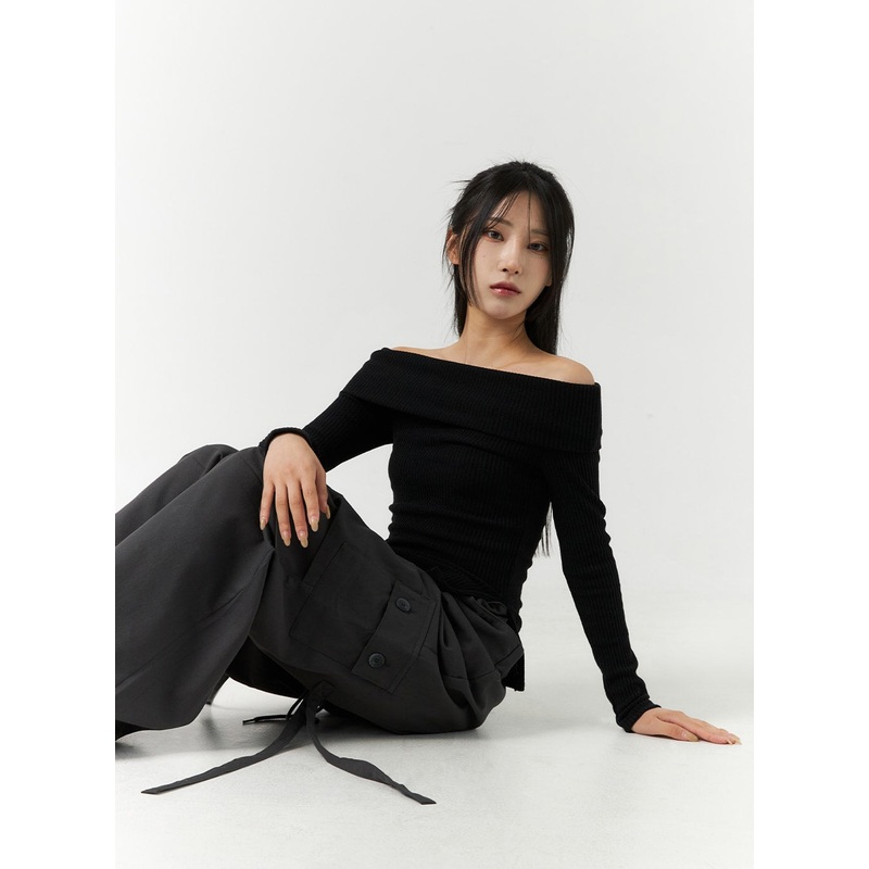 Off-Shoulder Slim Fit Knit Top CN317