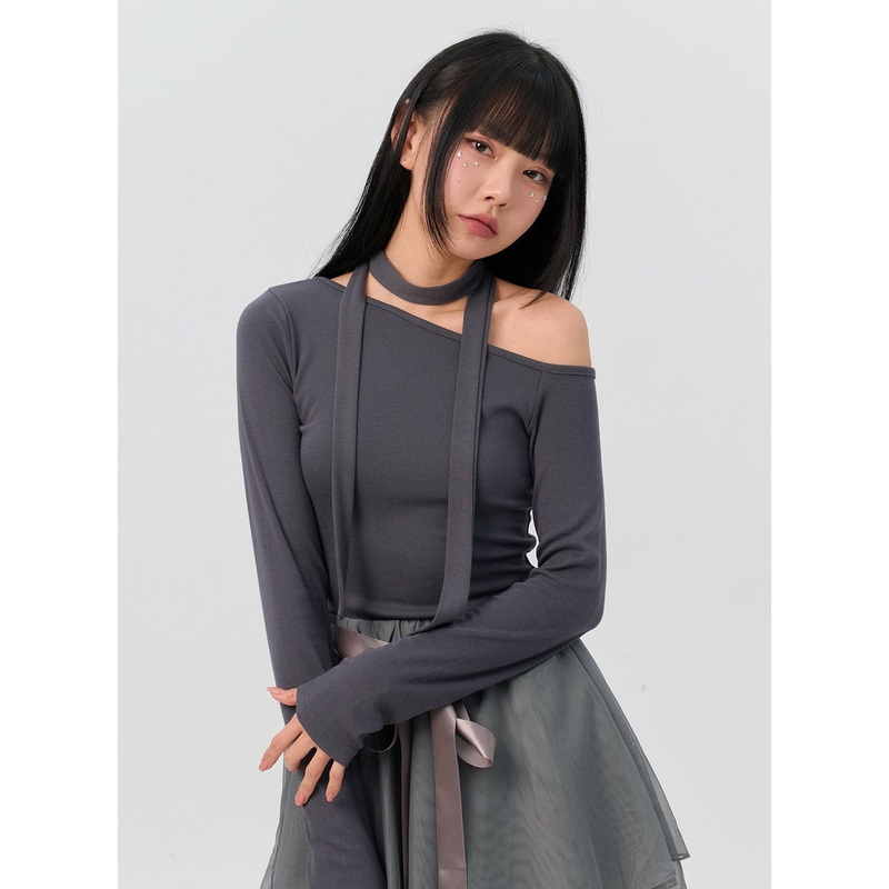 One-Shoulder Tee and Scarf Set IN301