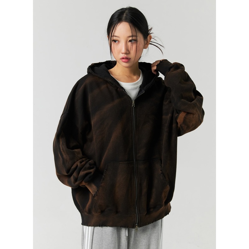 Oversized Zip-Up Hoodie CO323|Black|White|M/L