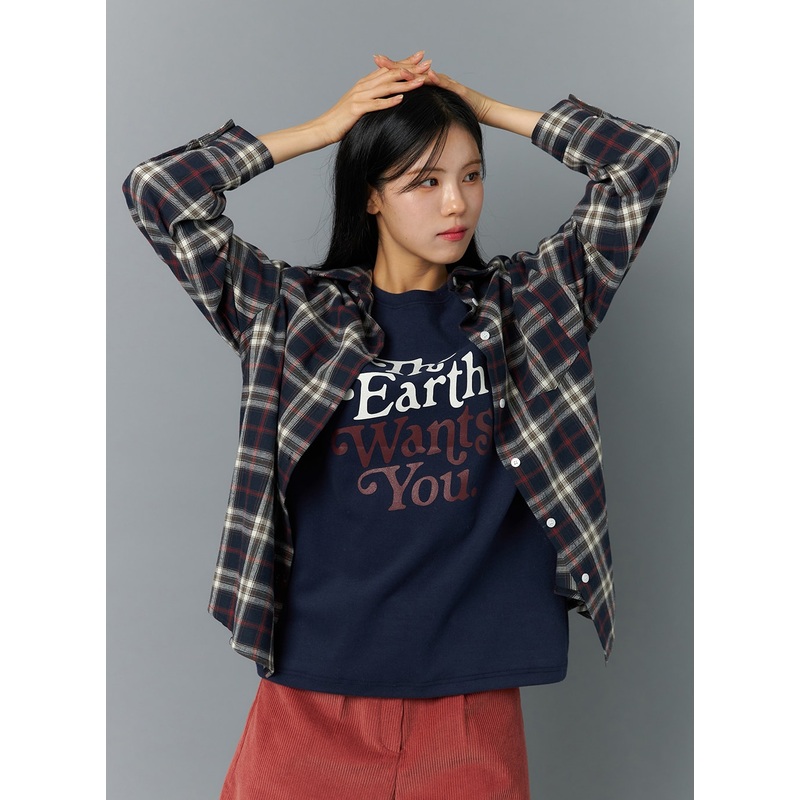 Plaid Buttoned Shirt ON320|Dark blue|Beige|Green|S/M