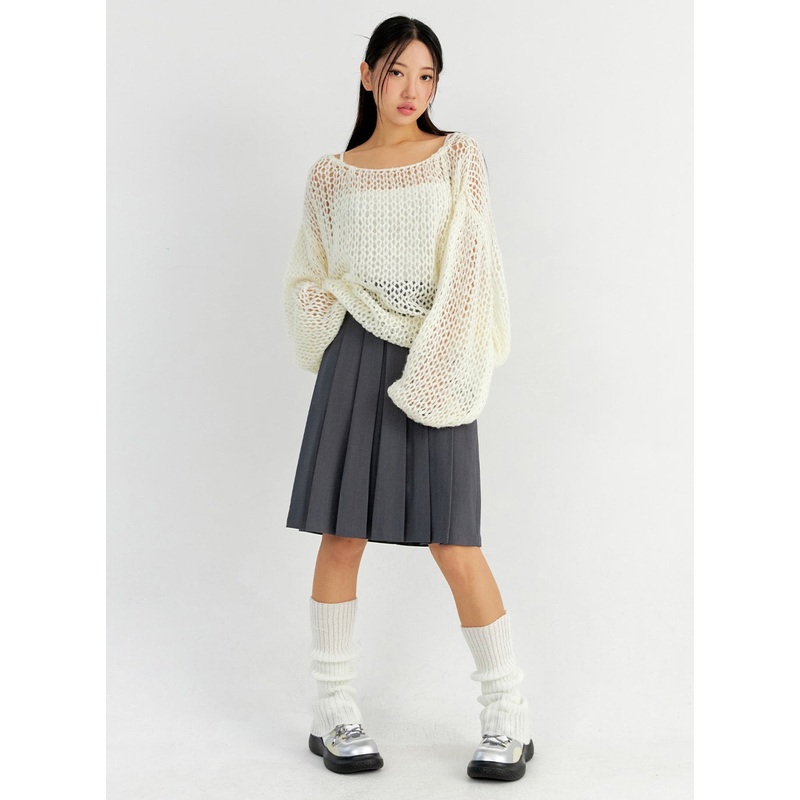 Pleated Midi Skirt CO327|Dark gray|Dark brown|Black|S/M