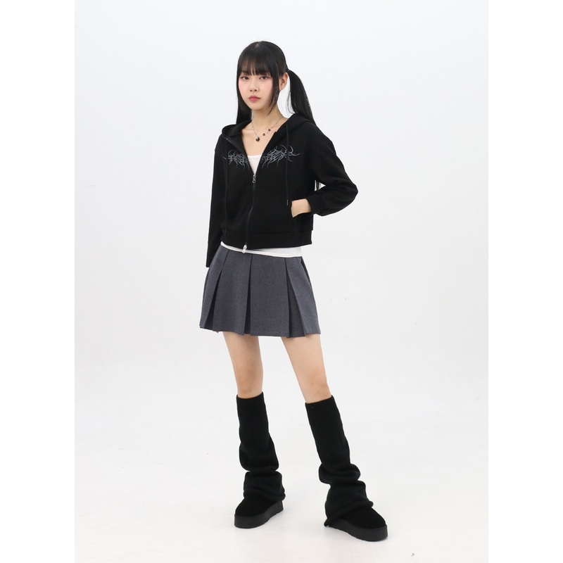 Pleated Mini Skirt IN314|Dark gray|Brown|Black|S/M