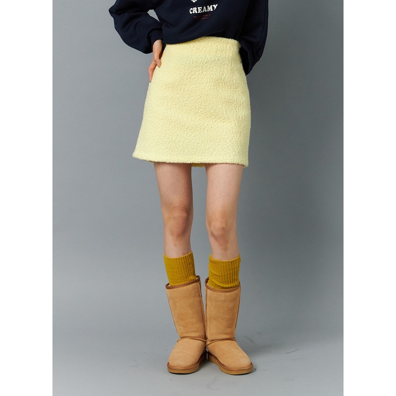 Plush Mini Skirt ON320|Yellow|White|Beige|Pink|Light blue|Black|S/M