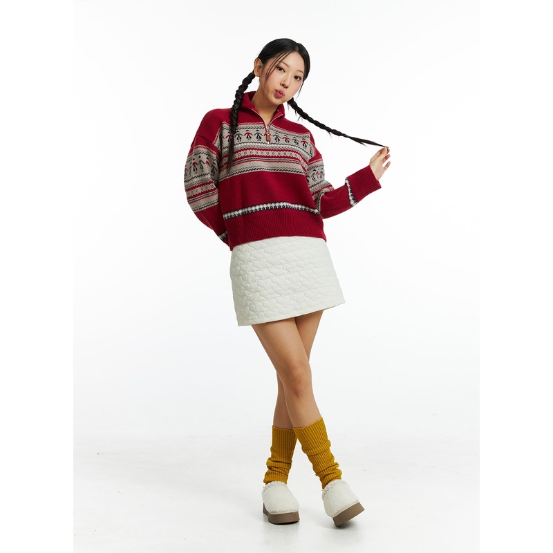 Quilted Mini Skirt IN323|Light beige|Black|S/M