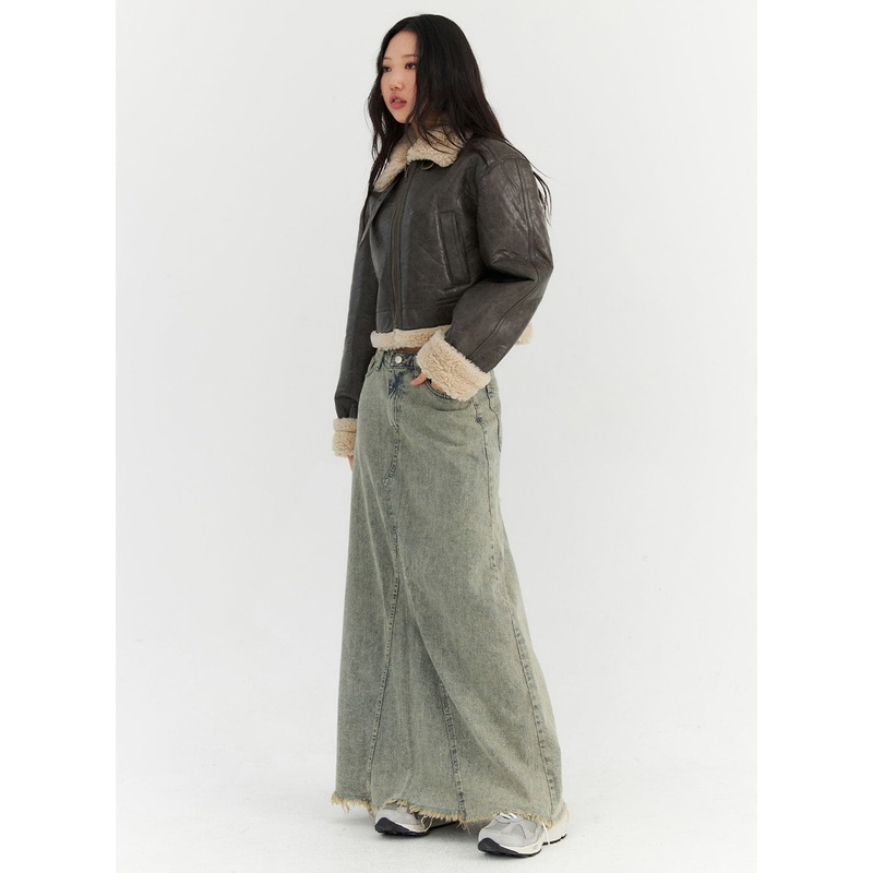 Raw Hem Maxi Denim Skirt CN303