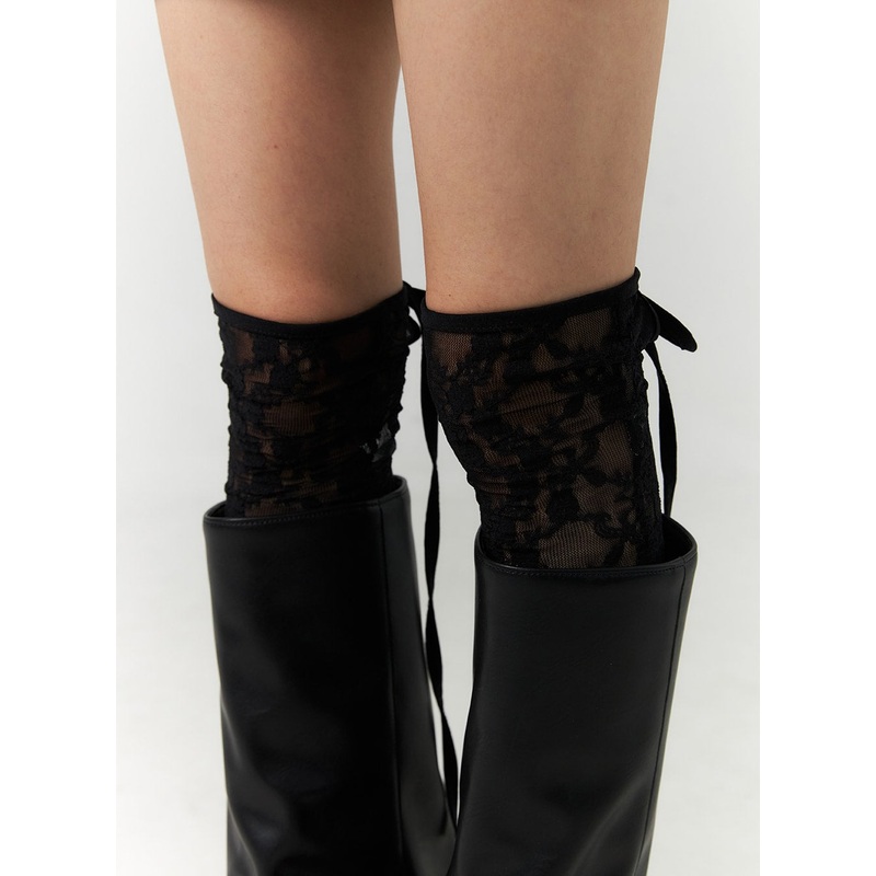 Ribbon Lace Mesh Socks CN317|Black|White|One Size