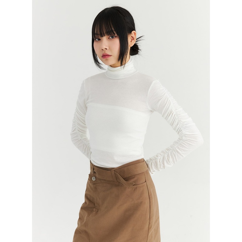 Shirring Sleeve Turtleneck Top CN307