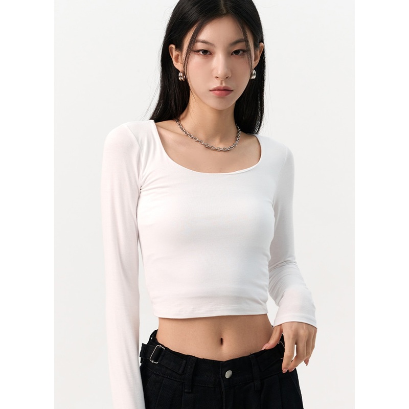 SlimFit U-Neck Crop Top IO320|White|Light blue|Gray|Black|S/M