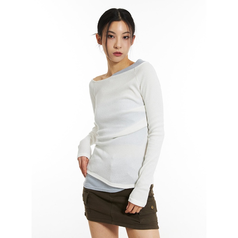 Soft Off-Shoulder Long Sleeve Tee IN308