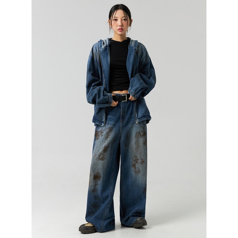Street-Style Wide Fit Washed Jeans CO323